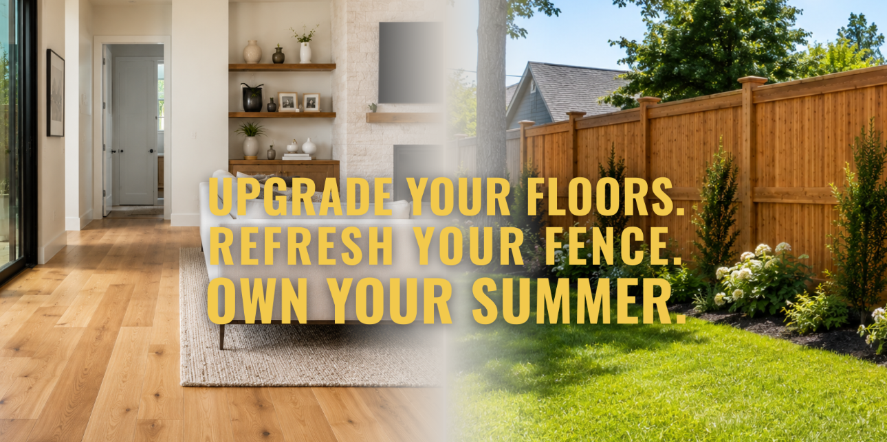 Summer Image with Wood Floors Inside and Cedar Fence Outside